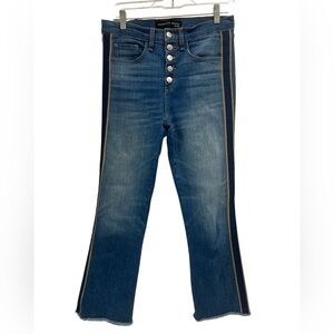 Veronica Beard Carolyn 10" Baby Boot Tuxedo Stripe Raw Hem Button Fly Jeans - 27